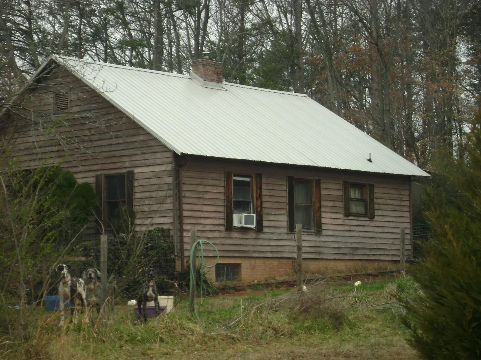White metal roof on an old wood sided farmhouse, from a Asphalt Shingle Roof Repair job in Greenhurst
